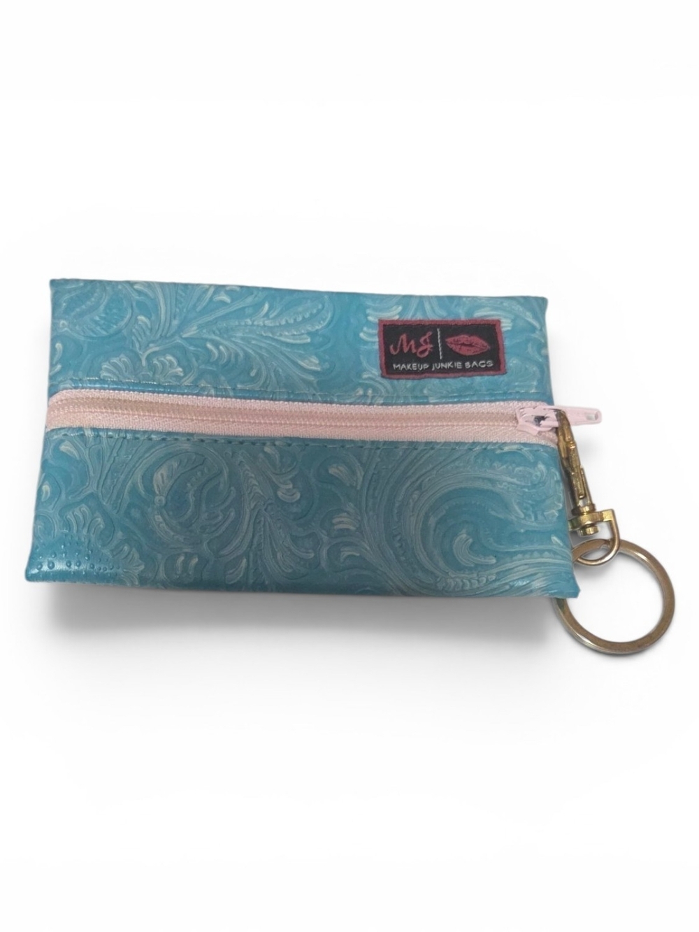 Makeup Junkie Bags Teal Embossed Key & Card Holder ( Micro).